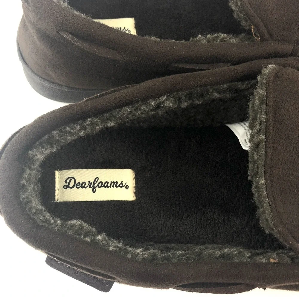 Dearfoams Slippers Men's Size 9-10 W Medium Wide Brown Memory Foam Moccasins EUC